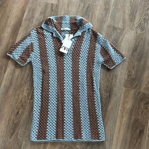 Zara Brown and Gray Crochet Dress